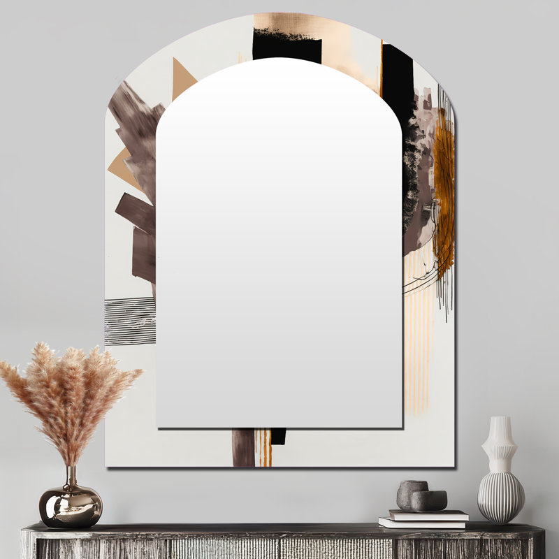 «Warm Watercolor Abstract I», miroir mural arqué abstrait, miroir décoratif asymétrique noir, impression d'art en métal