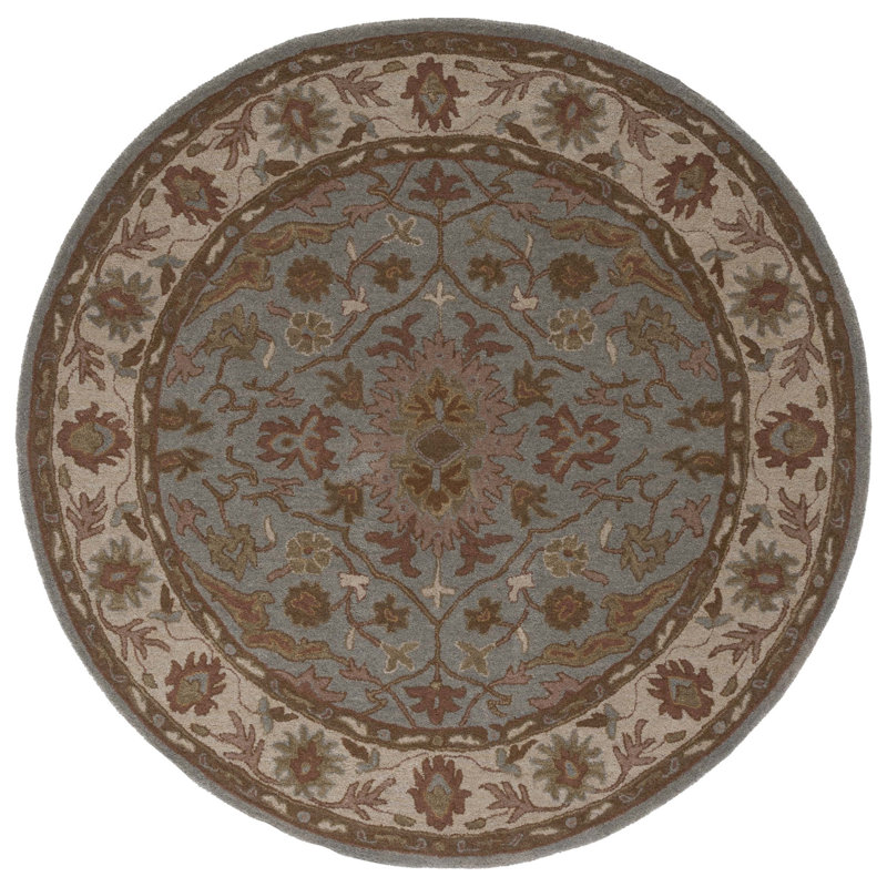 Tressler Hand Tufted Wool/Cotton/Latex Oriental Rug in Blue/Ivory, Round 6'