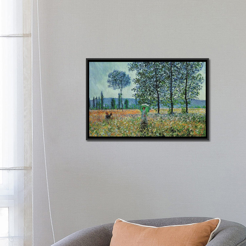 « felder im frühling » par claude monet, impression sur toile, H 18 po x l 26 po x P 1,5 po, Toile avec cadre noir