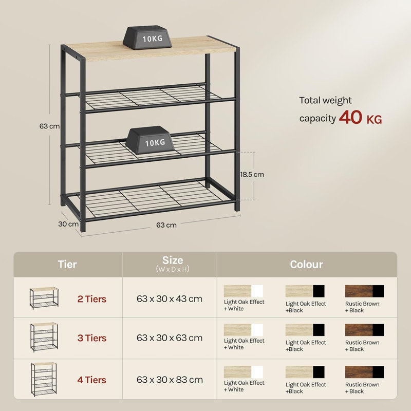 9 Pair Shoe Rack, Black/Oak
