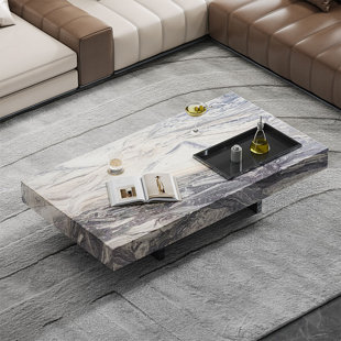 Modern rectangular marble coffee table living room