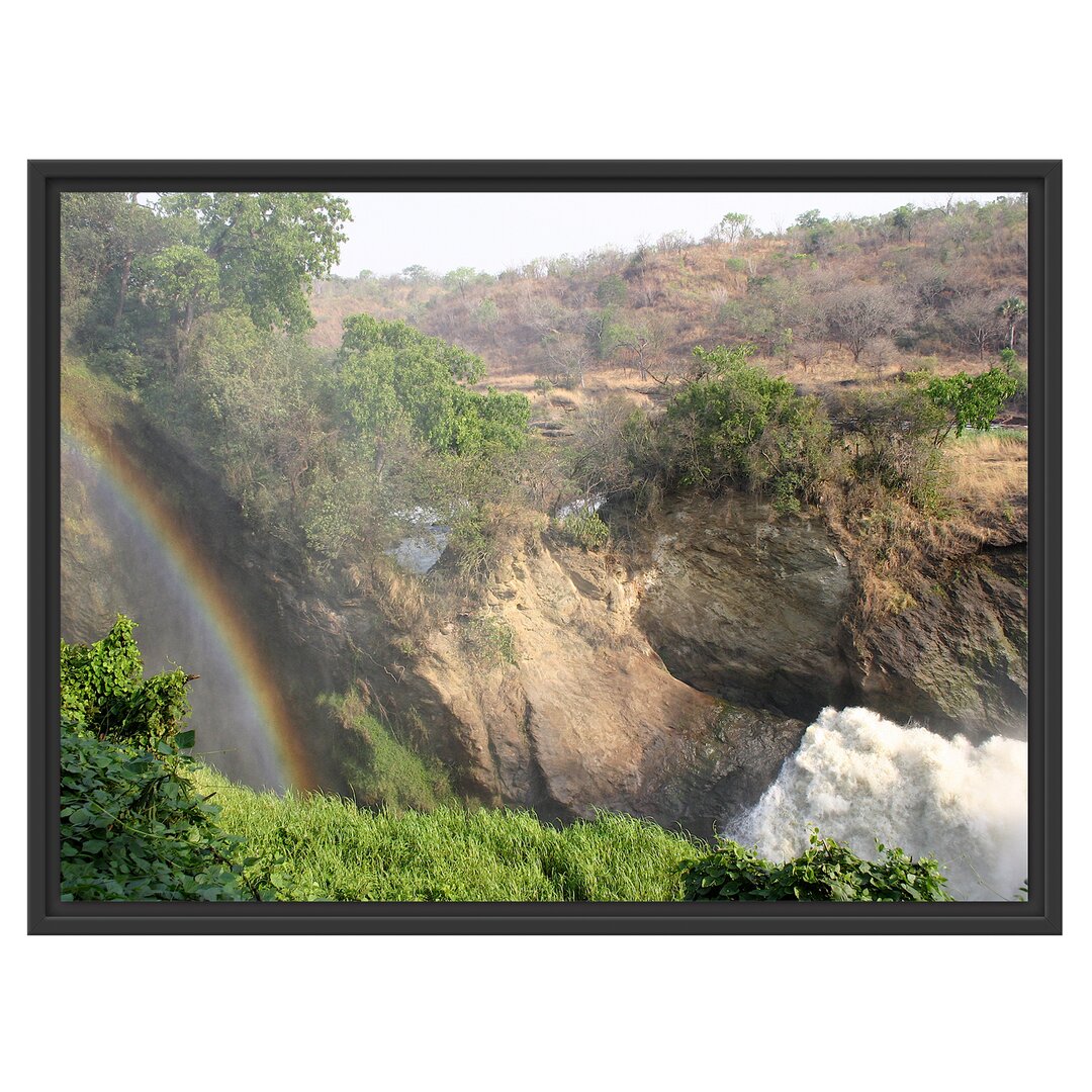 Gerahmtes Wandbild Regenbogen über Wasserfall