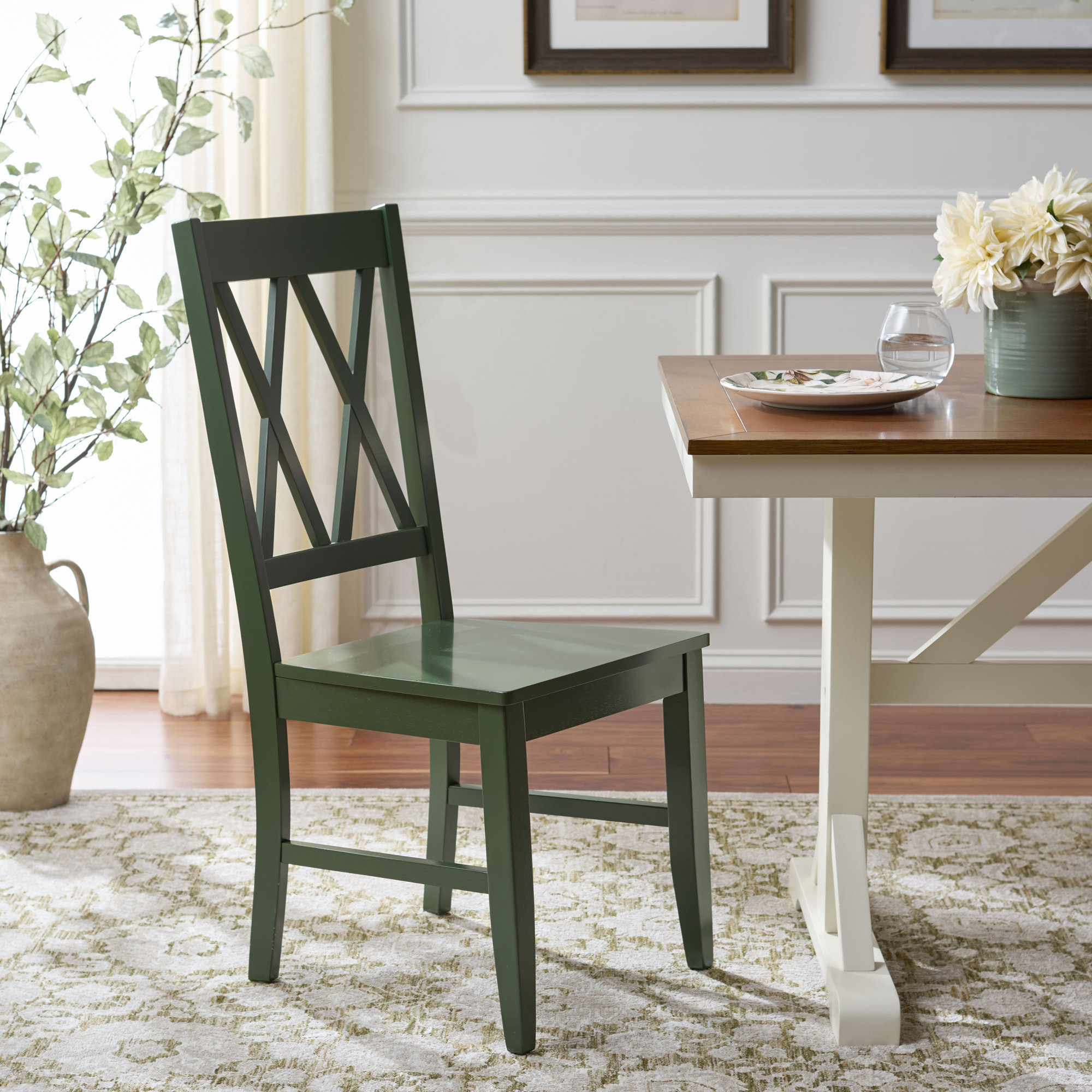 Yelena Double X-Back Side Chair, Dark Green