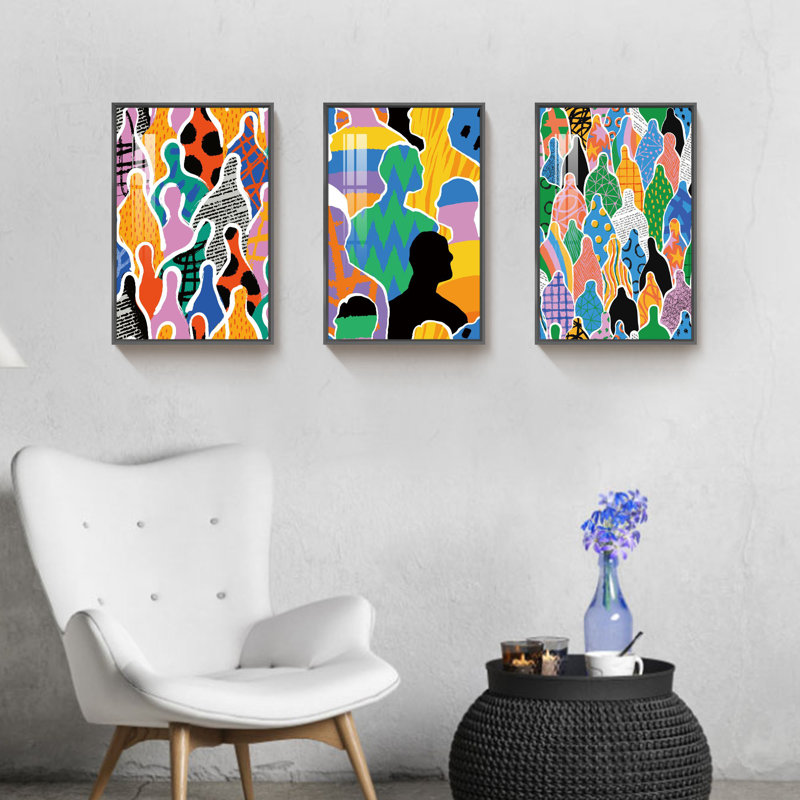 " Abstract Art " 3 - Pieces, Black, 16" H x 36" W x 1" D