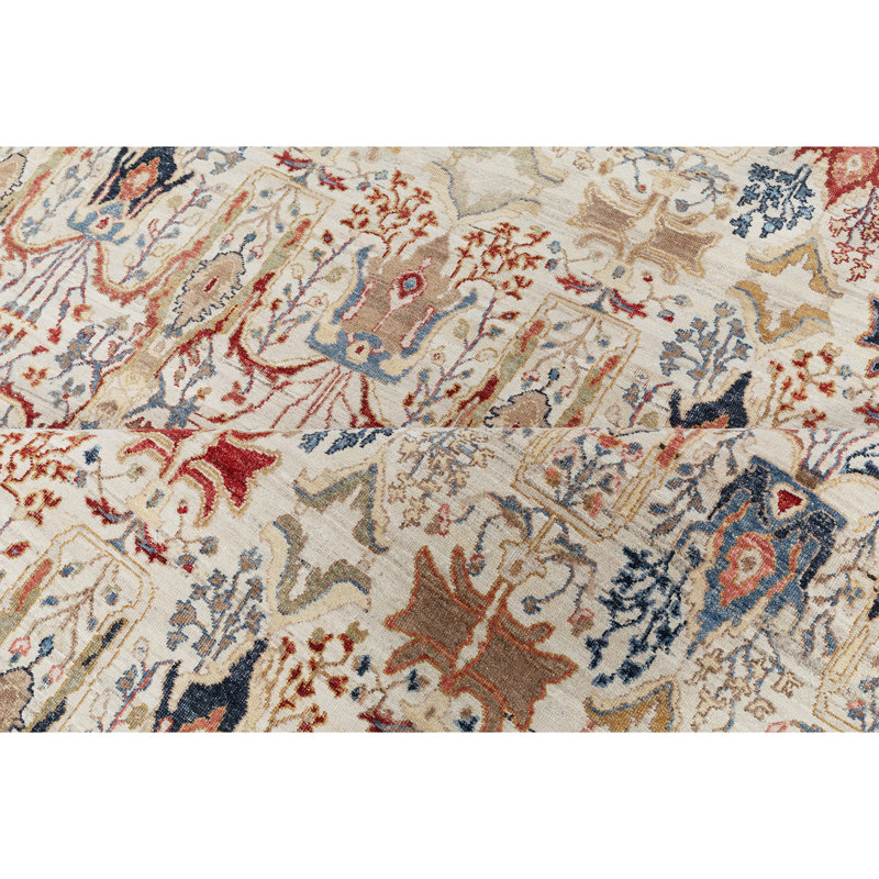 Wool Damask Area Rug in Ivory/Red/Blue/Brown, Rectangle 9' x 12'