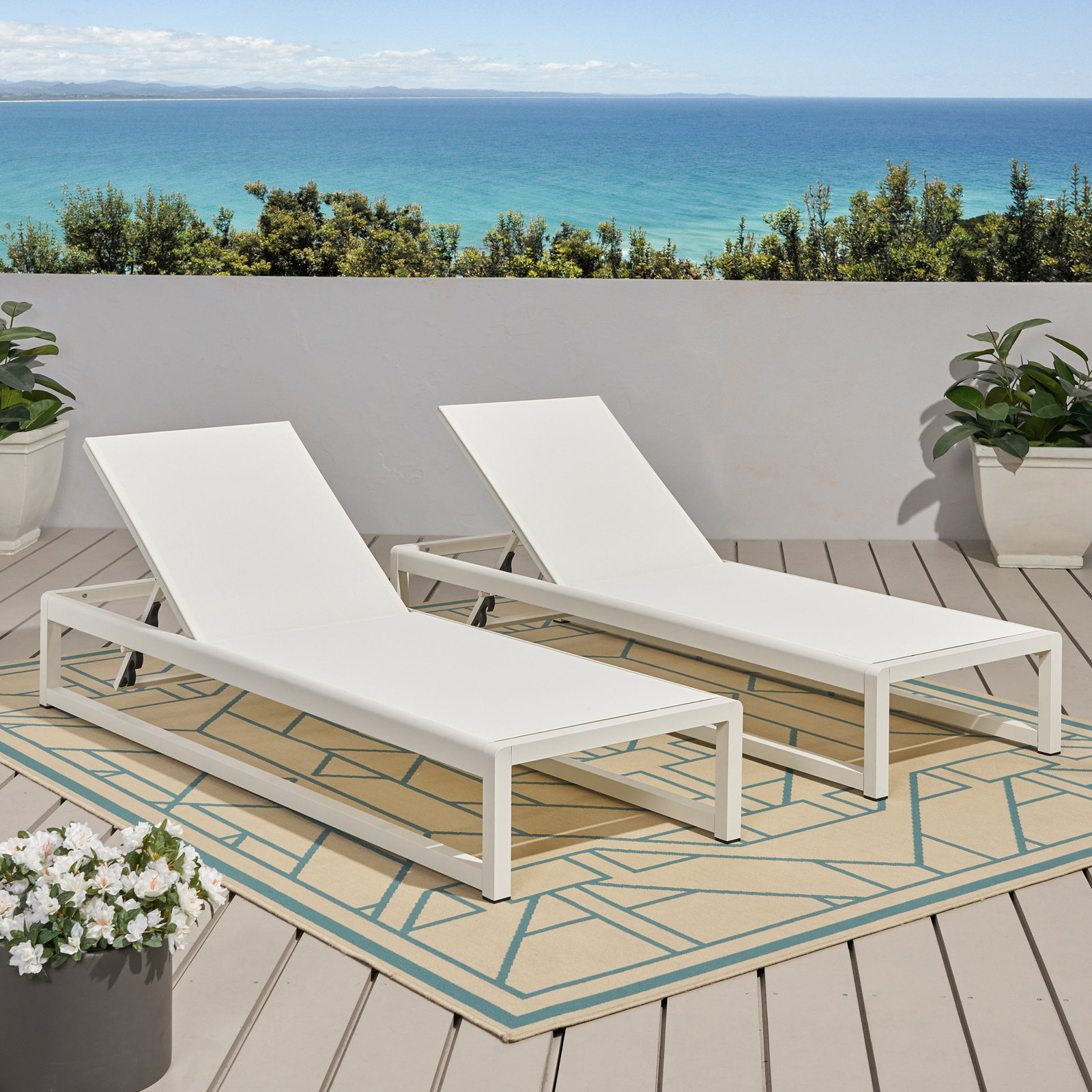 Cheshire 26" Patio Chaise Lounge Set, White/White