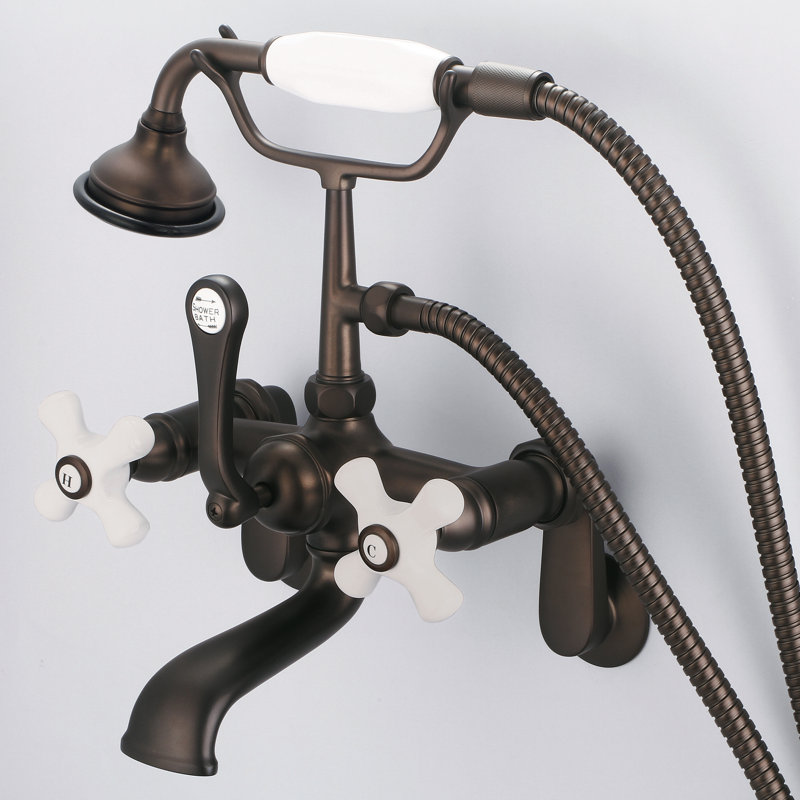 Stonington 3 Handle Clawfoot Tub Faucet, Porcelain Cross Handles, Oil Rubbed Bronze