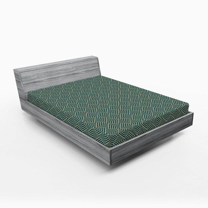 Drap-housse Ambesonne, Vert jade, kaki pâle / géométrique, Drap-housse de taille double