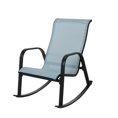 Blue Metal Outdoor Rocking Chair, Steel Rocker Seating Outside For Front Porch, Garden, Patio, Backyard