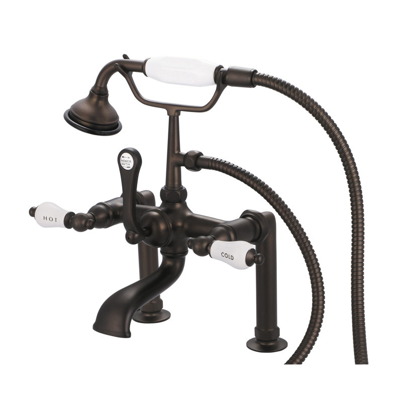 Stonington Deck Tub Spout, Oil Rubbed Bronze, Hot and Cold Labeled Porcelain Lever Handles