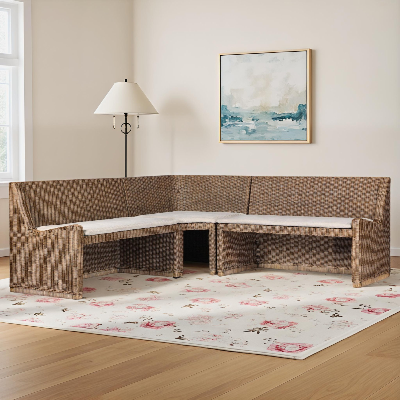Senna 83" Woven Dining Banquette, 32.5" H x 106.25" W x 83.25" D, Right Hand Facing