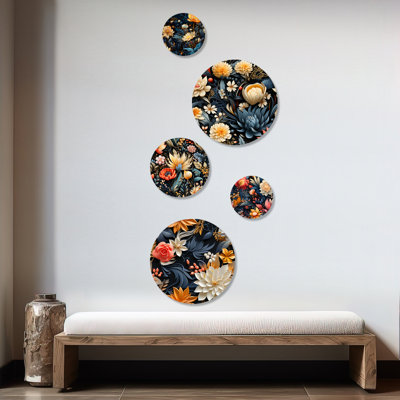 Multicolor Forest Plants Pattern - Floral Floral Round Wall Art Set Of 5