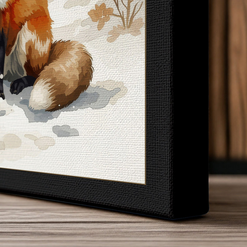 Fox in Winter Scandinavian - Wrapped Canvas, 36x24 - 91.4 x 61.0 cm, Black Border