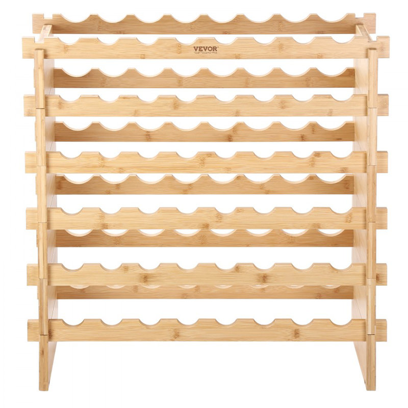48 Bottle Stackable Modular Wine Rack, 6-Tier Solid Bamboo Wood Storage Racks, Floor Freestanding Wines Holder Display Shelf, Wobble-Free Shelves for Kitchen, Bar, and Cellar (Natural Color)