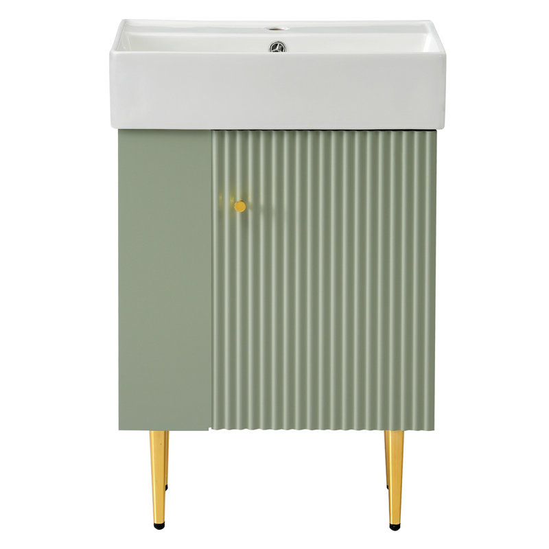 Meuble-lavabo 21,6 po, armoire combinée, meuble de rangement pour salle de bain, lavabo simple en céramique, rangement à gauche