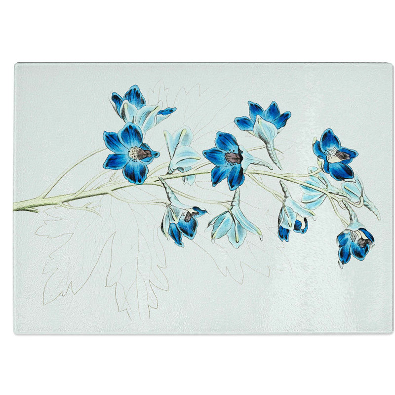 Tempered Glass Larkspur Flowers Chopping Board, 39 cm W x 28.5 cm L