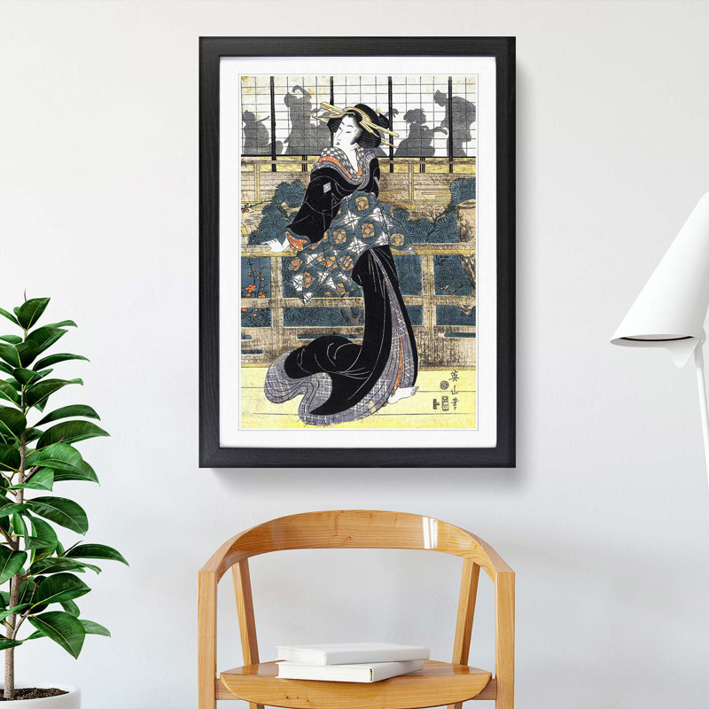 Entertainer by Eizan Kikukawa - Picture Frame Painting Print, 36cm H x 27cm W x 2cm D, Black Framed