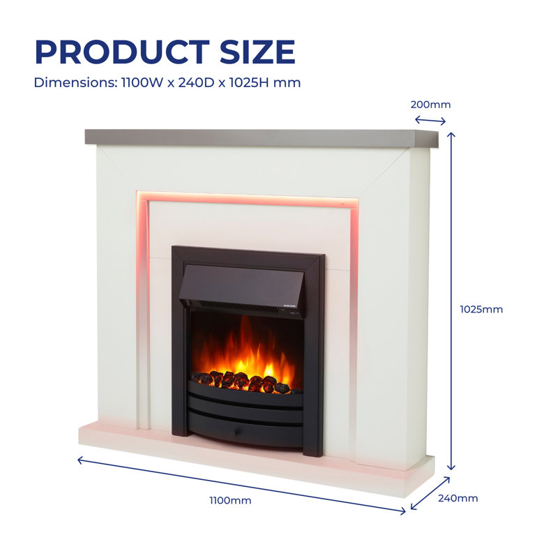 Bempton 42" Electric Fireplace Suite, Coal Effect, 13-Colour LED, Remote, Grey Top/White Hearth, White/Grey/Black