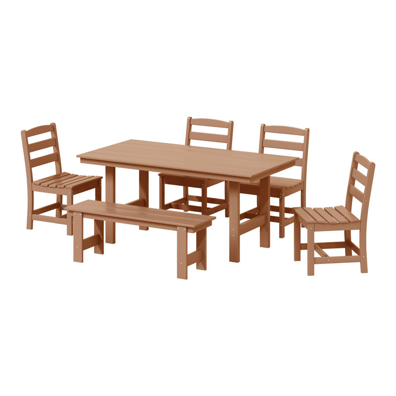 6-Piece Side Chair Dining Set With Bench, Brown