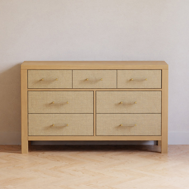 Eloise 7-Drawer Assembled Dresser, Honey/Performance Sand Eco-Weave