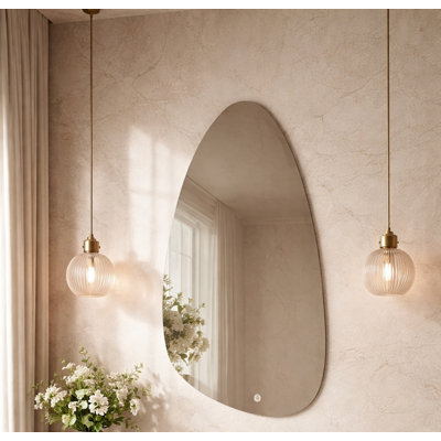 Modern Irregular Led Bathroom Mirror With Backlit Lighting – Copper-free Silver Glass, 22" X 39"