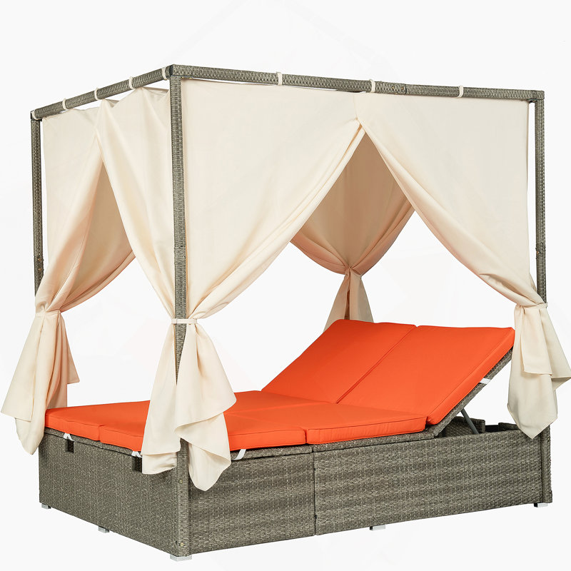 Lit de bronzage réglable avec rideau, grand confort, avec 3 couleurs, Orange, Gris clair