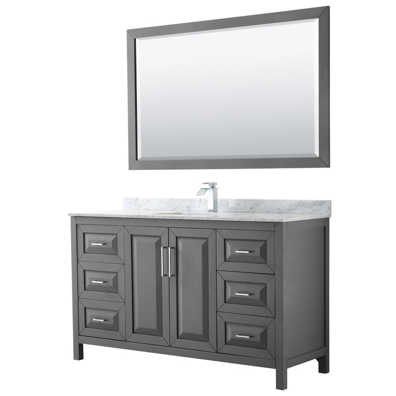 Daria 60'' W Single Vanity, Dark Gray, Polished Chrome, White Carrara Marble