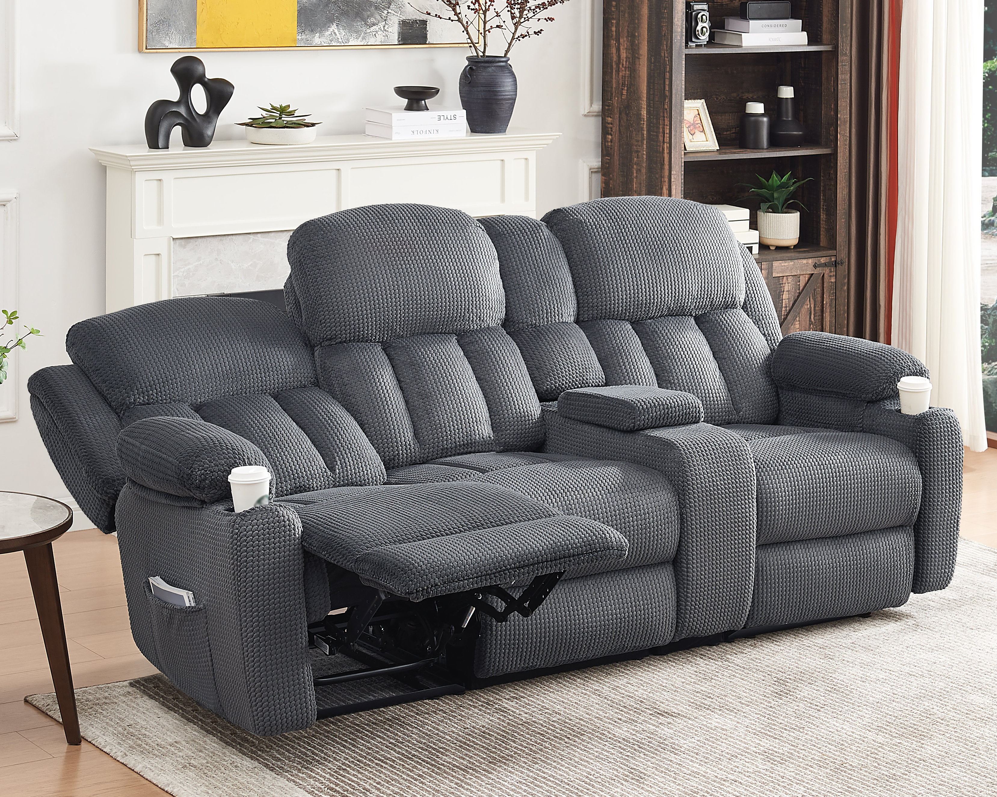 Latitude Run® Modern Recliner Sofa, Cozy 3 Seater Reclining With Cup ...