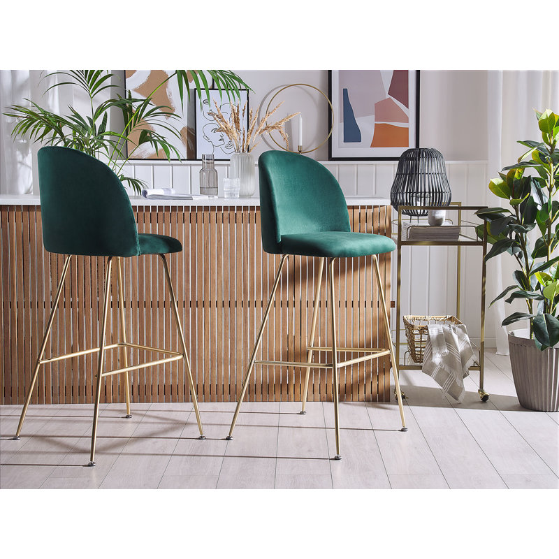 Bethel Upholstered Counter Stool with Metal Frame, Green