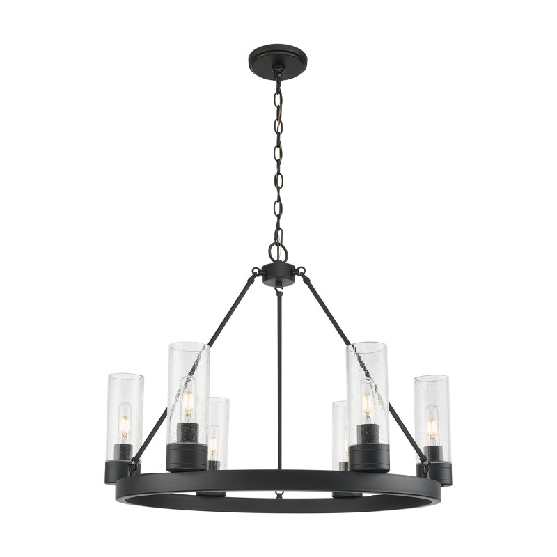 Jaiwan - Lustre 6 lumières avec abat-jour, Grainé, Noir mat
