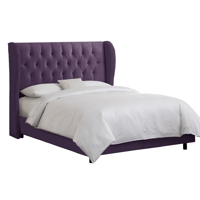 Tomey Upholstered Wingback Bed, King, Classic Aubergine Velvet