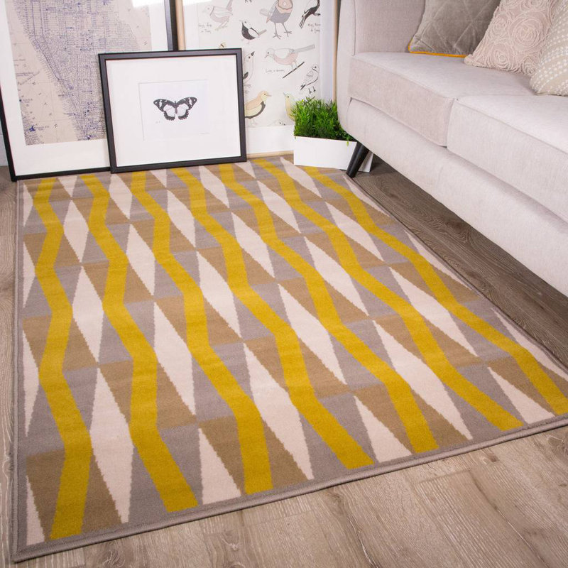 Zhora Shaggy Ochre/Grey Rug, Rectangle 80 x 150cm