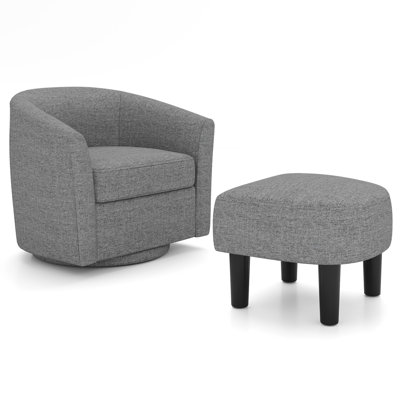 Swivel Accent Chair w/Ottoman, Modern Barrel Club Chair, Swivel Single Sofa w/Footrest by Ebern Designs