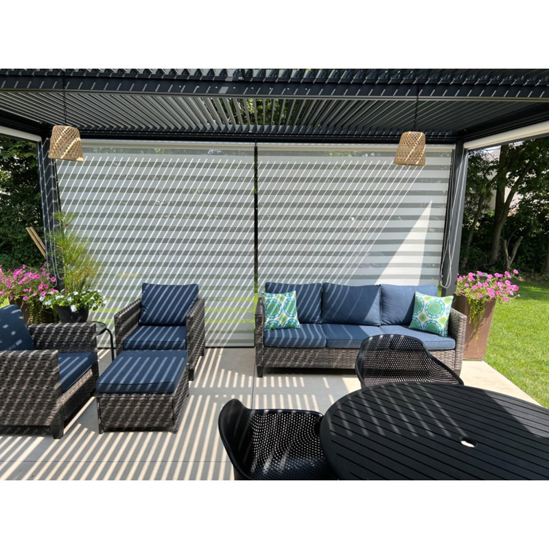 Pergola en aluminium avec abat-jour à enroulement, 1 côté long et 2 côtés courts, Gris, 16 pi x 12 pi