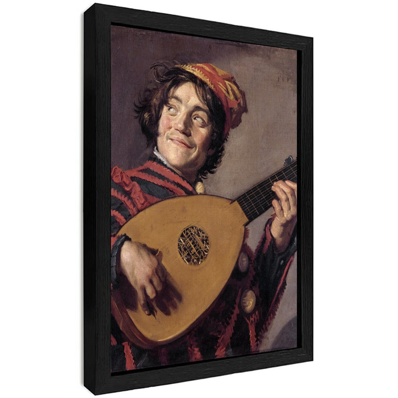 Art mural minimaliste encadré avec cadre en bois massif, homme jouant du luth avec cadre en bois noir élégant, décoration murale moderne pour la cuisine de bureau