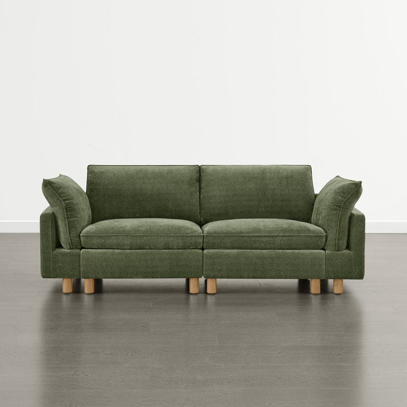 Solena 92" W 2-Piece Upholstered Modular Sofa With Solid Wood Base, Green
