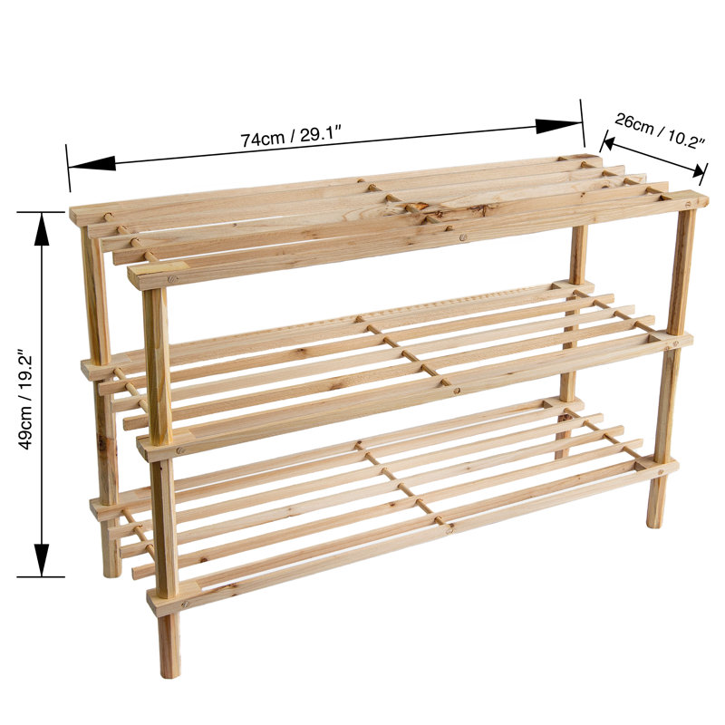 12 Pair Stackable Solid Wood Shoe Rack
