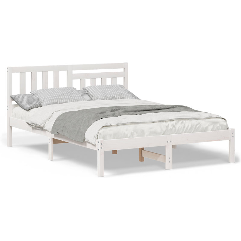 With Headboard Wax Solid Pine Wood, European Kingsize (160 x 200 cm), Wax Brown