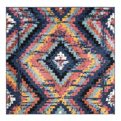 Tapis géométrique bleu / orange / jaune Finis
