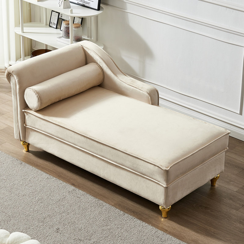 Chaise longue rembourrée Gaurik, Velours beige