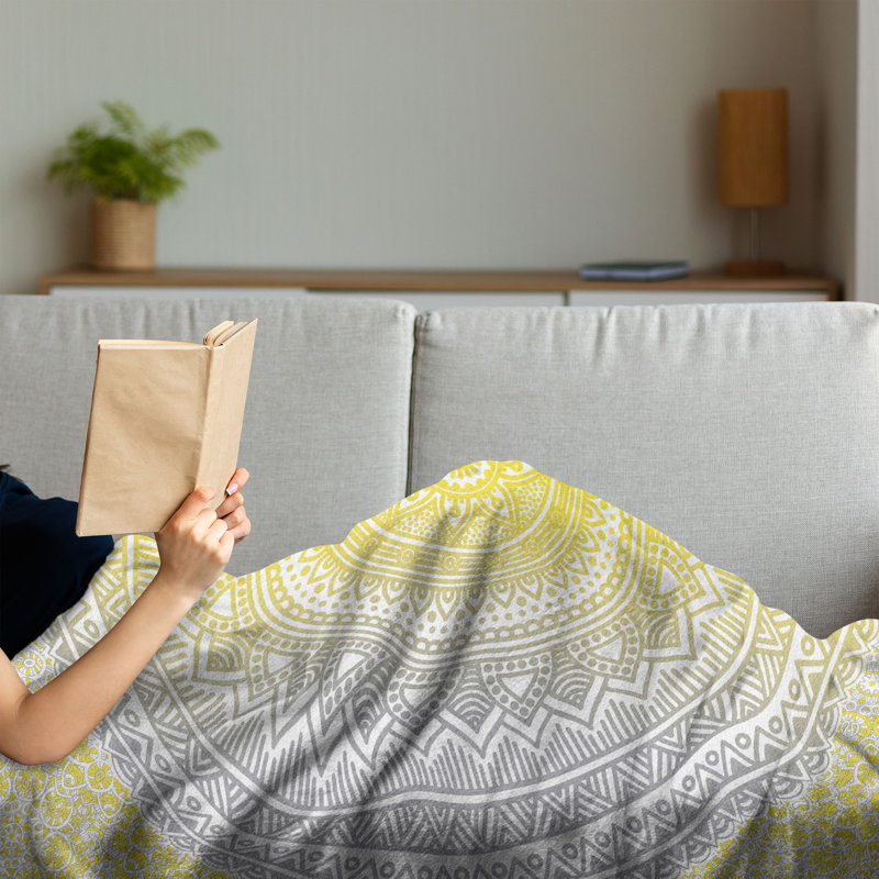 Hand Woven Throw Blanket, 60" x 80", Gray Yellow