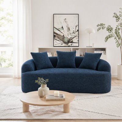 No-Assembly Curved Chenille Loveseat with 30D Foam and 3 Pillows