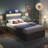 Bed with Adjustable Upholstered Headboard and 4 Drawers, 1 USB Port and 1 Type C Port-1396483556-1405151968