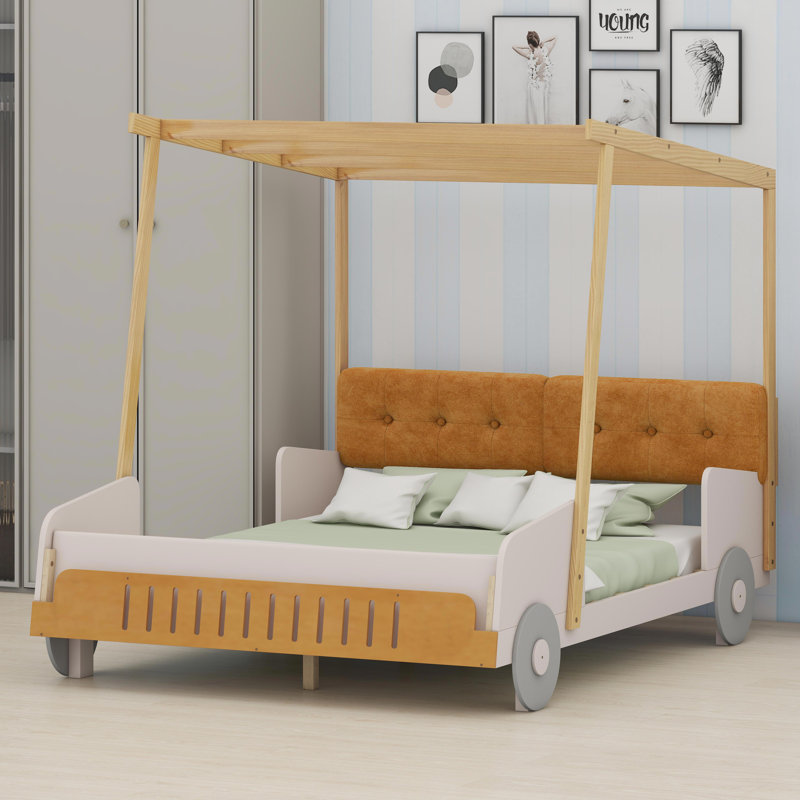 Lit voiture avec coussin, toile de plafond, Double