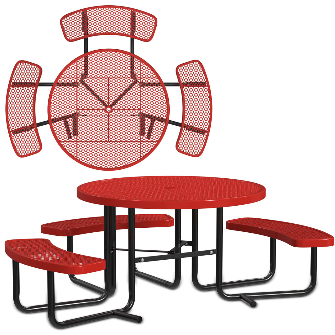Leisure Craft 46" Round ADA Accessible Outdoor Picnic Table with 3 Bench Seats Leisure Craft Table Top 