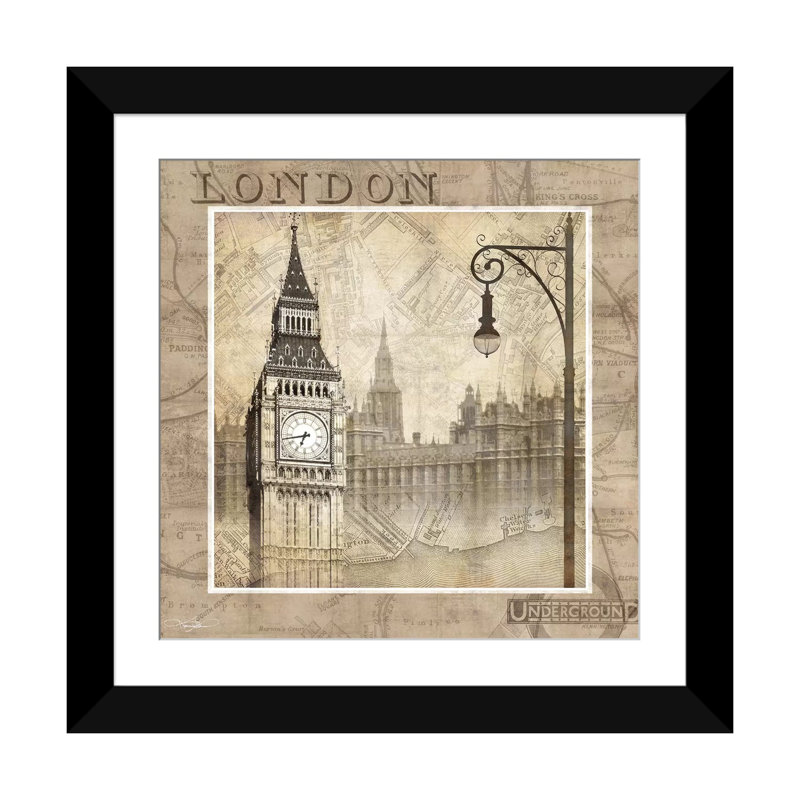 «London Calling», impression sur toile, H 16 po x l 16 po x P 1 po, Papier avec cadre noir, Blanc