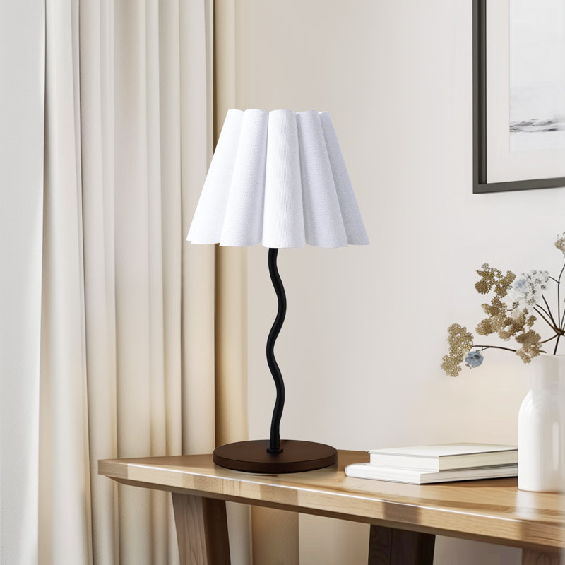 17'' Floral Table Lamp with Ditsy Shade for Bedroom, White