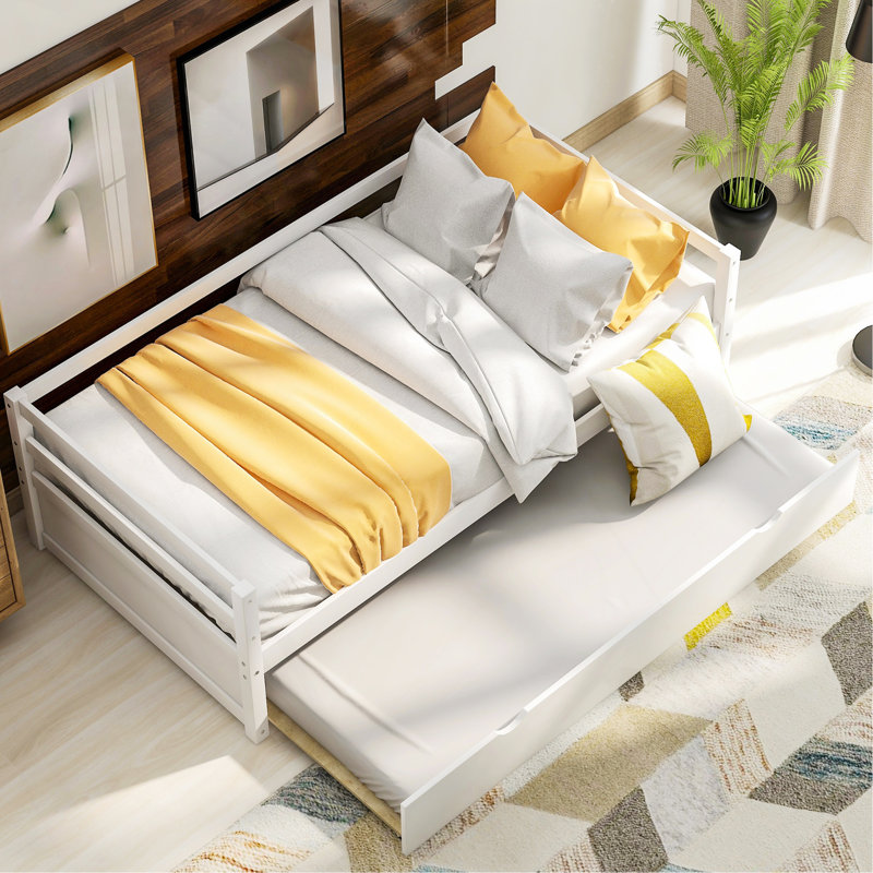 Daybed With Trundle Frame Set, Twin Size, White, White