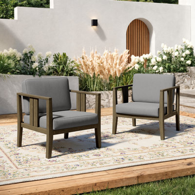 Chaise longue d'extérieur en bois de teck massif avec coussin et accoudoirs