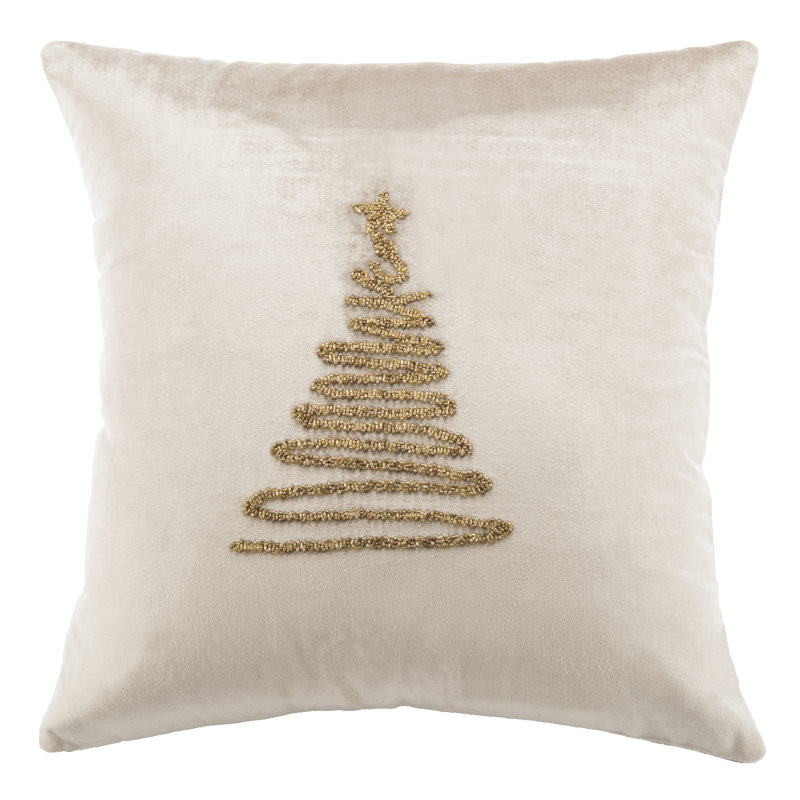 Appliqued Cotton Throw Pillow, Beige/Gold